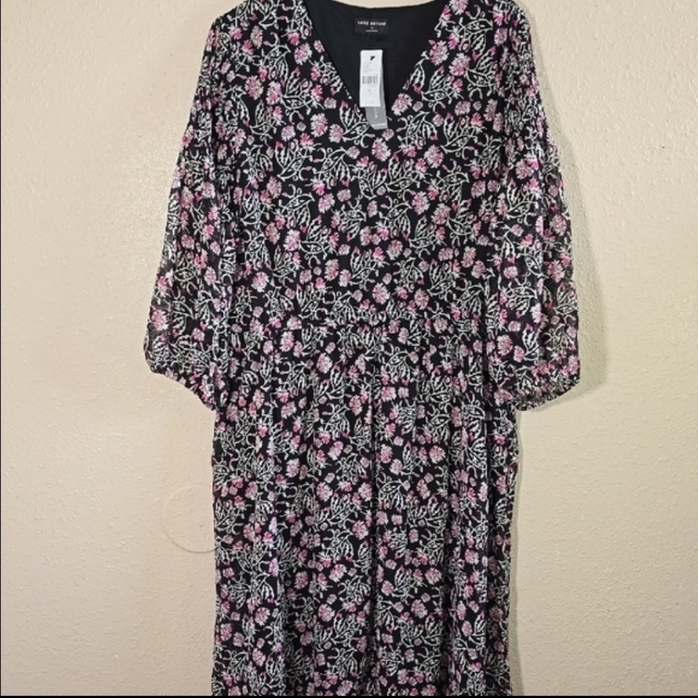 Lane Bryant V Neck Smocked Shoulder Midi Dress - Picture 7 of 7
